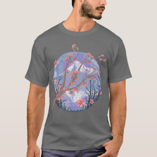 Camiseta Cereja Floral de Flor Rosa-Rosa Sakura Japonesa