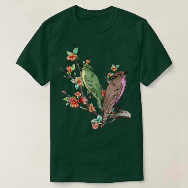 Camiseta Cereja Flores De Arte Japonesa Em Pêssego (Frente do Design)