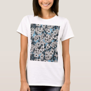 Camiseta Cereja floresce em azul e branco