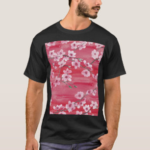 Camiseta Cereja floresce, sem costura, padrão de aquarela.