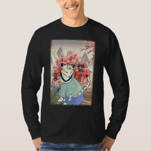 Camiseta Cereja Japonesa Trabalho de arte de Gato Bonito