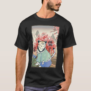 Camiseta Cereja Japonesa Trabalho de arte de Gato Bonito