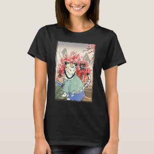 Camiseta Cereja Japonesa Trabalho de arte de Gato Bonito