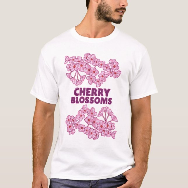 Camiseta Cereja rosa floresce (Frente)