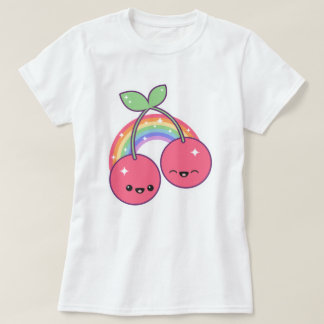 Camiseta Cerejas bonitas com arco-íris