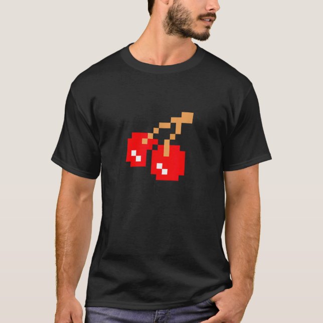 Camiseta Cerejas Cereja Pixel 8 bit Jogo de Arcade de Corre (Frente)