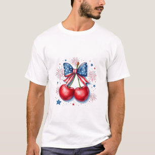 Camiseta Cerejas com Arco Coquette 4 de julho Americano