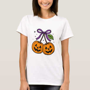 Camiseta Cerejas de abóbora de Halloween com Arco roxo