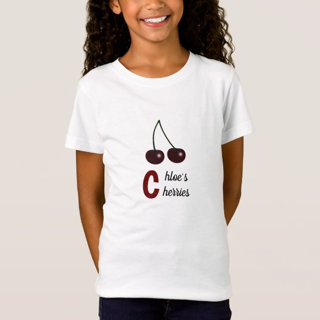 Camiseta Cerejas e a letra "C" para seu nome por diversão (Frente)