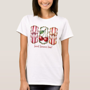 Camiseta Cerejas em Aquarela Vintage e Laços de Fita Doce