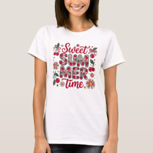 Camiseta Cerejas Margaridas Coquete do Tempo de Verão Doce 