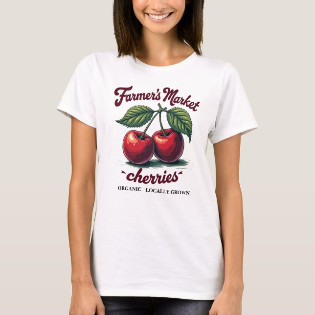 Camiseta Cerejas Orgânicas - Cultivadas Localmente E Doces (Frente)
