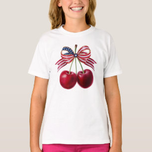 Camiseta Cerejas Patriotas com Bandeira dos EUA Verão de Fr