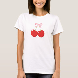 Camiseta Cerejas Vermelhas com Laço Rosa Charme Casa de Cam