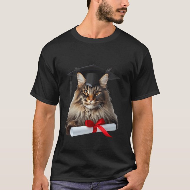 Camiseta Cerimônia de Formatura de Gato Maine Coon Gorro Gr (Frente)
