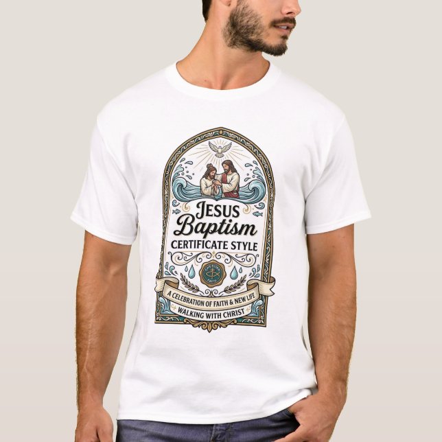 Camiseta Certificado de Batismo de Jesus Estilo Certificado (Frente)