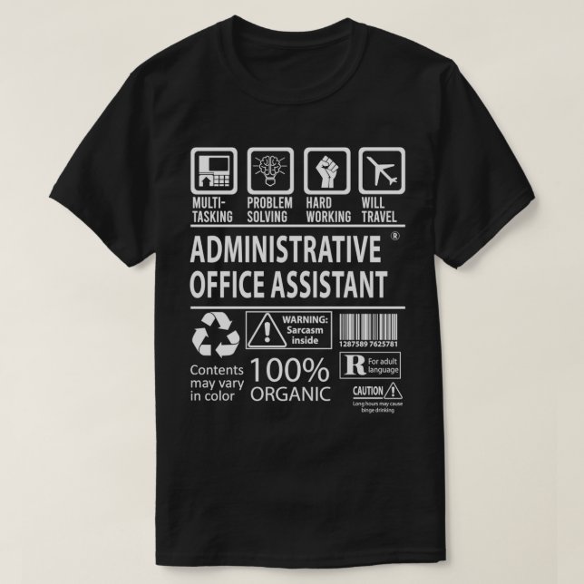 Camiseta Certificado de Multitarefa do Assistente do Office (Frente do Design)