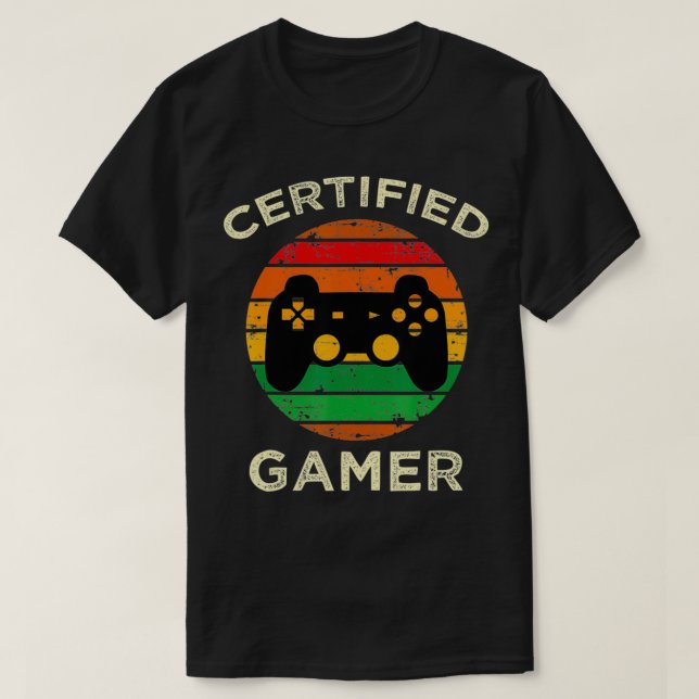 Camiseta Certified Gamer Retro Funny Video Games Gaming Gif (Frente do Design)