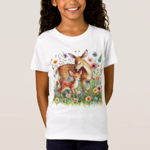 Camiseta Cerva, Corça e Filhote em Flores Silvestres Infant
