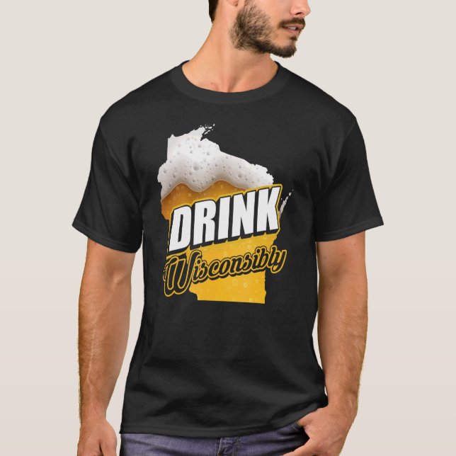 Camiseta Cerveja Alcoólica do Bebendo de Wisconsin Wisconsi (Frente)