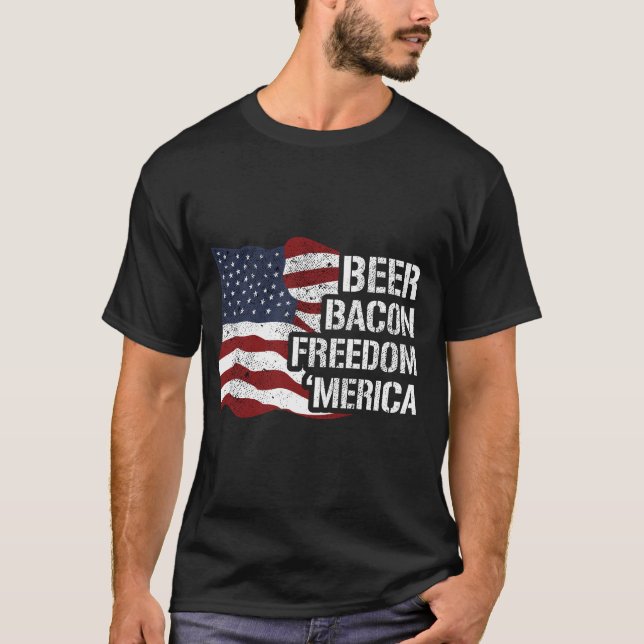 Camiseta Cerveja, Bacon, Freedom America (Frente)