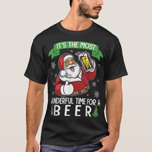 Camiseta Cerveja Bebendo papai noel É o tempo mais maravilh (Frente)