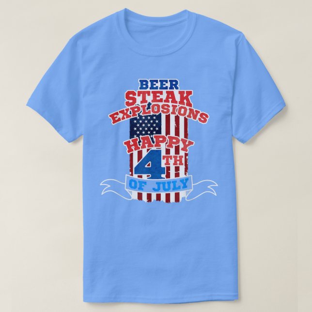 Camiseta Cerveja, bife, explosões Feliz 4 de julho Patrioti (Frente do Design)