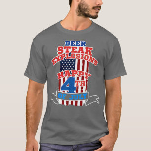 Camiseta Cerveja, bife, explosões Felizes 4 de julho Patrió