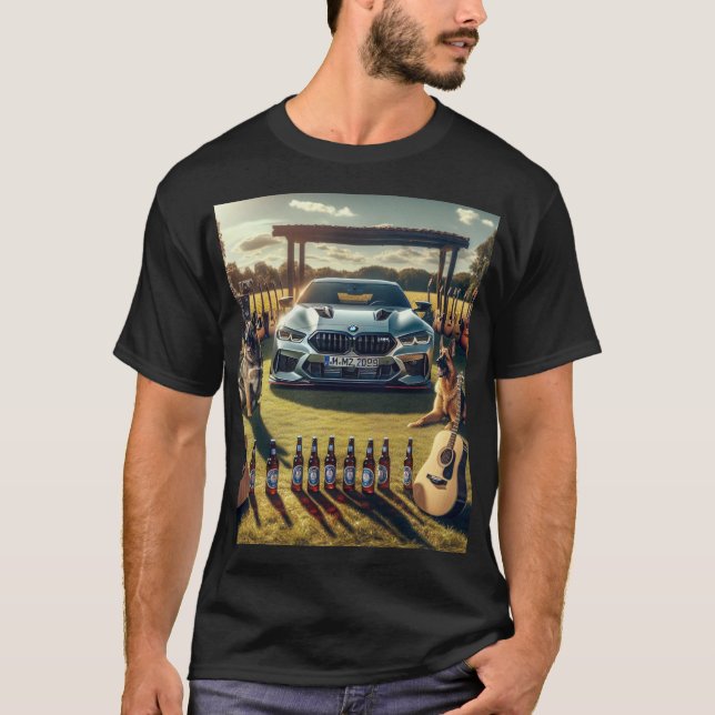 Camiseta Cerveja BMW, guitarras e cães (Frente)