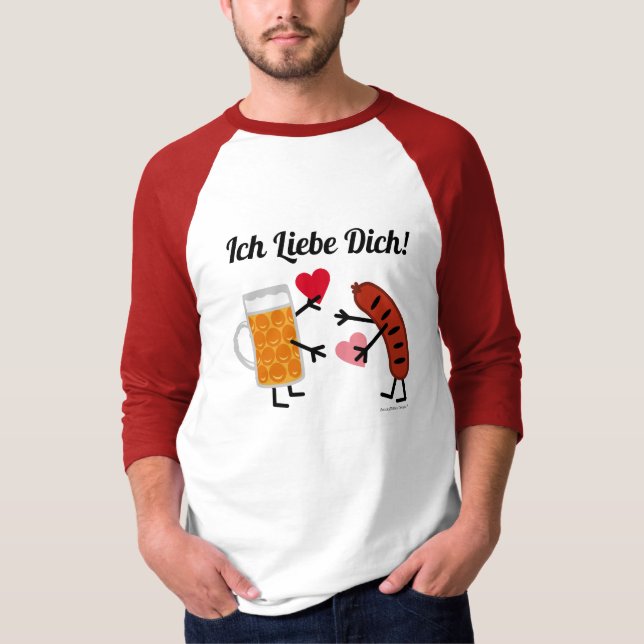 Camiseta Cerveja & bratwurst - Ich Liebe Dich! (Eu te amo) (Frente)