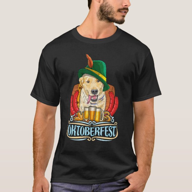 Camiseta Cerveja De Cachorro De Retriever De ouro Oktoberfe (Frente)