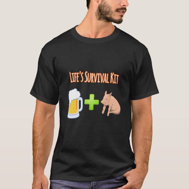 Camiseta Cerveja de Sobrevivência e Design de Porcos (Frente)