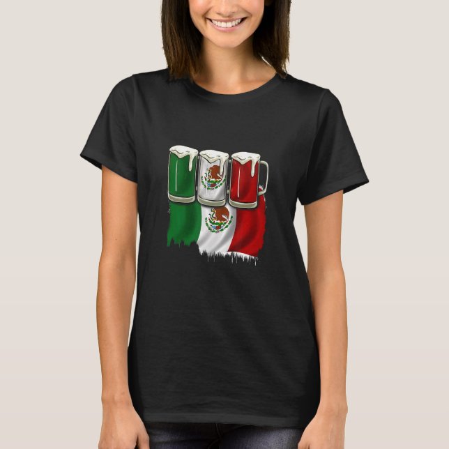 Camiseta Cerveja Mexicana Flag Cinco de Mayo Bebendo México (Frente)