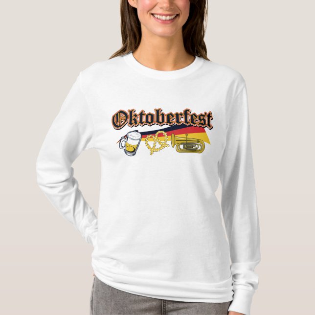 Camiseta Cerveja Oktoberfest, Tuba e Pretzel (Frente)