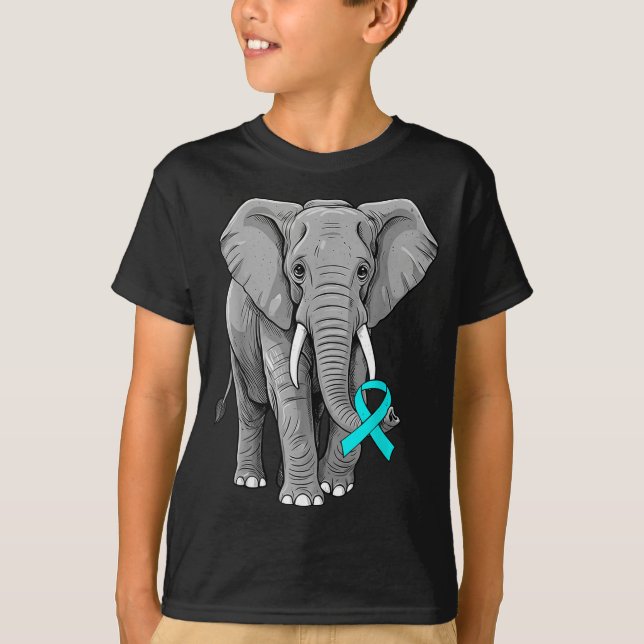 Camiseta Cervical Cancer Awareness Elephant Ribbon Teal Men (Frente)