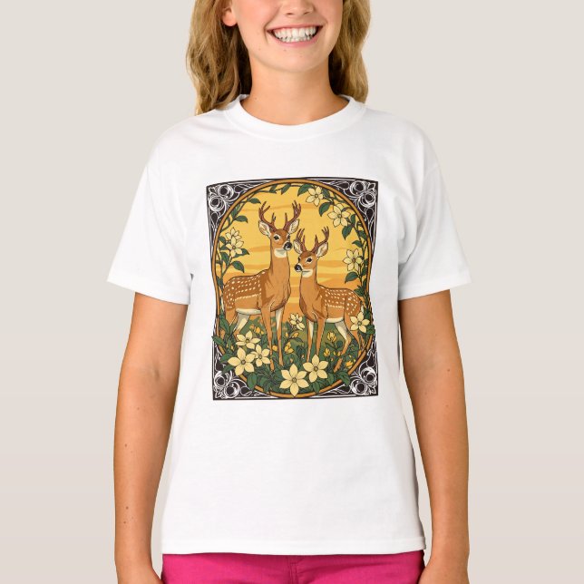 Camiseta Cervo de Cauda Branca e Flores de Jasmim Amarelo (Frente)