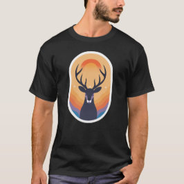 Camiseta Cervo do Pôr do Sol Místico Arte de Silhueta Retro