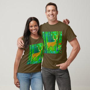 Camiseta Cervo em um cenário de floresta fantástica