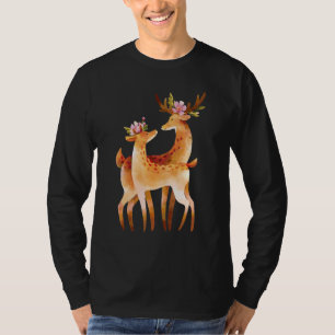 Camiseta Cervo Estampa de Animal Flores Amante de Animais C