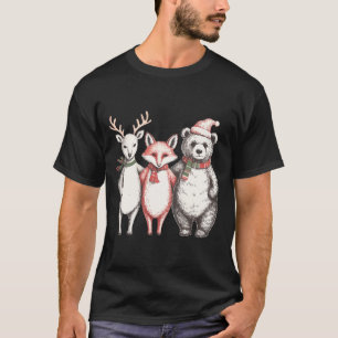 Camiseta Cervo Festivo, Raposa, Urso Retro Cottagecore Vint