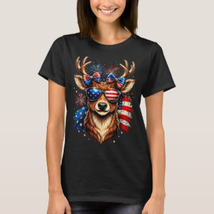 Camiseta Cervo macho patriótico óculos de sol bandeira amer
