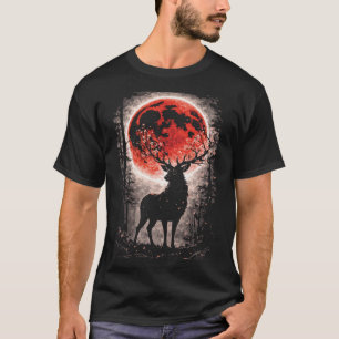 Camiseta Cervo, Veado, Buck na Floresta da Lua Vermelha - A