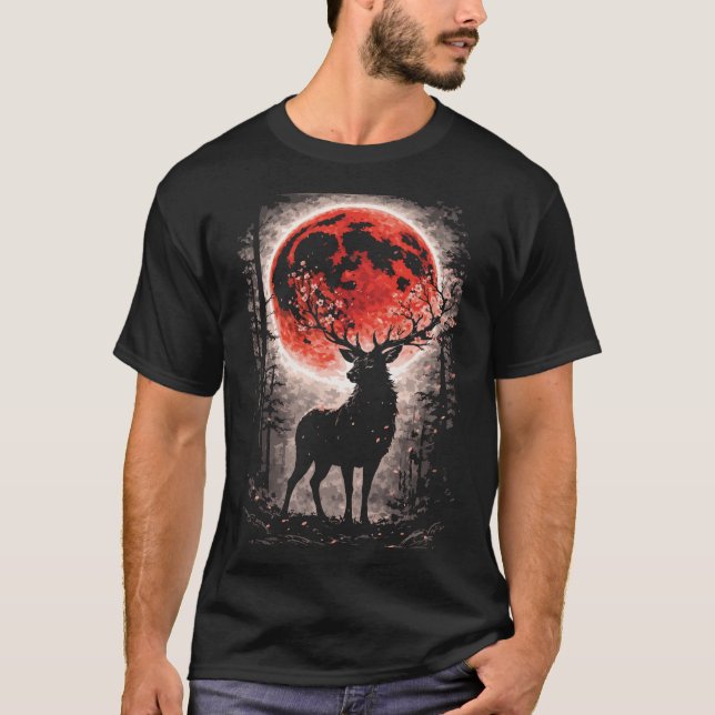 Camiseta Cervo, Veado, Buck na Floresta da Lua Vermelha - A (Frente)