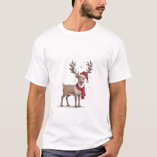Camiseta Cervo Vestindo Luzes de Natal Chapéu de Papai Noel