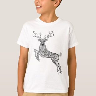Camiseta Cervos Horned mágicos com Doodle dos pássaros