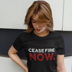 Camiseta Cessar fogo agora, branco e vermelho