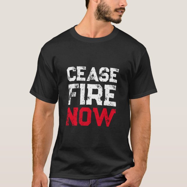 Camiseta Cessar fogo Agora branco vermelho negro angustiado (Frente)