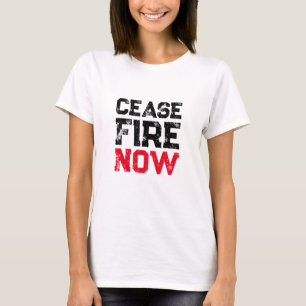 Camiseta Cessar fogo Agora preto vermelho branco angustiado