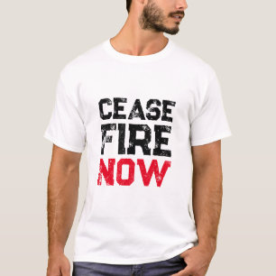 Camiseta Cessar fogo Agora preto vermelho branco angustiado