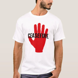 Camiseta Cessar-fogo branco, mão vermelha-negra, costume an
